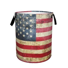 Laundry Basket,American Flag Laundry Hamper Retro Collapsible Organizer Baske...