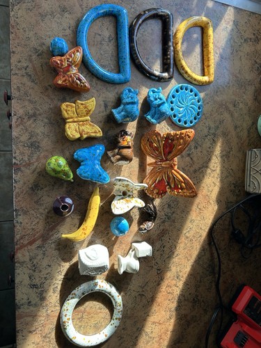 Vintage Ceramic Macrame Bead Lot Butterfly, Elephant, Fruit, Toilet