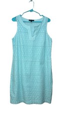 Banana Republic Sleeveless Eyelet Sheath Dress Size 12 Teal Blue Beach Resort