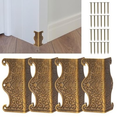 4 Pcs Baseboard Corner Protectors,Vintage Metal Skirting Board Corner Bronze