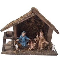 Vintage Nativity Set 5 Pc Rustic Wooden Manger Creche Christmas  AS-IS