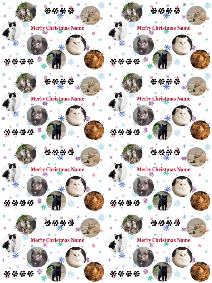 TRULY PERSONALISED Cats Personalised Christmas Gift Wrapping Paper 4 Designs ADD NAME