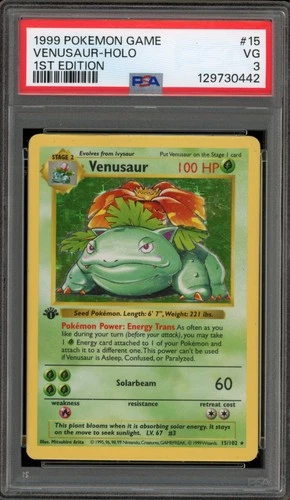 Pokemon Venusaur Base Set Shadowless 1st Edition Holo Rare #15 PSA 3