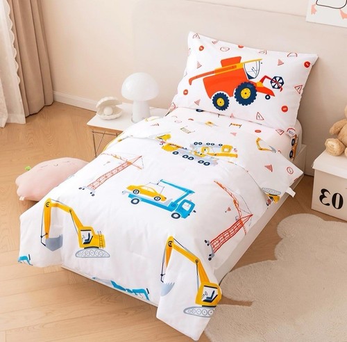 NEW- Perfemet 4 Piece Construction Toddler Bedding Set Excavator Truck Boy - Picture 2 of 8