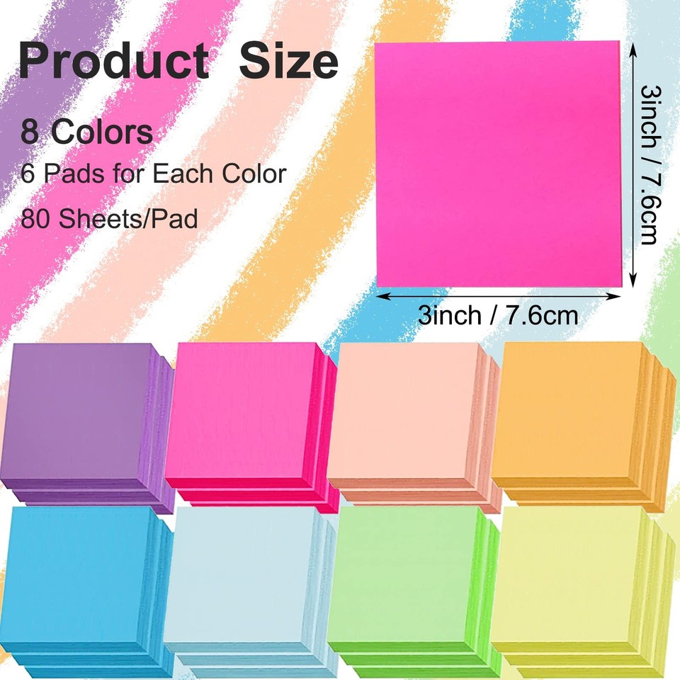 48 Pack 3840 Sheets Pop Up Sticky Notes 3X3 in Bright Color Self Sticky ...