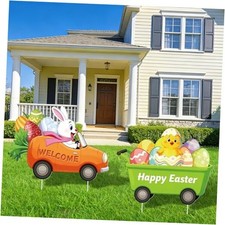 Easter Decorations Outdoor, 2 Pieces Easter Yard Signs with Stakes, Cute Bunny
