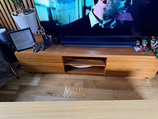 Brown Medium Wood TV Stand, Freestanding, 4 Drawers, Open Shelves Storage