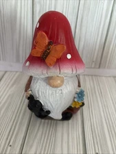 Red Hat Garden Gnome Holding Flowers Lawn Yard Outdoor Home Decor