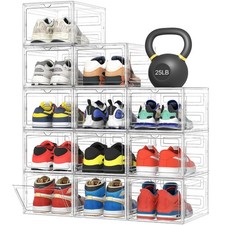 12 Pack XL Clear Shoe Organizer - Stackable, Sturdy Storage Bins for Size 12 Sne