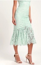 Divine Nights Mint Green Lace Strapless Midi Dress  By Lulus Size  M