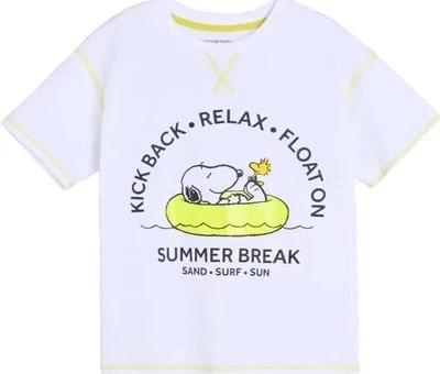 Snoopy 134 T- Shirt Weiß Peanuts Woodstock Chillen Cartoon Kurzarm - Bild 1 von 4