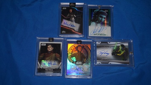 5 Lot Topps Star Wars Signed Cards Leia , Aayla Secura 32/50, Ezra, Rush, Yeager