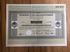 Historische Aktie 1961 Geraer Strickgarnfabrik M&uuml;nchen - 20 DM - Rotk&auml;ppchen Wol
