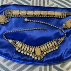 VTG Gold Toned 3 Pc Milk Glass Marbled & Rhinestone Necklace Bracelet Earring