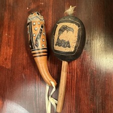 Pair of Artisanal Gourd Maracas Shakers Rattlers