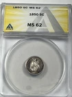 1850 Liberty Seated Half Dime : ANACS MS62