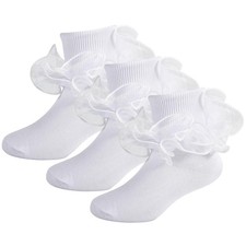 MKYSZLT Girls Ruffle Socks Toddler Double Lace Sock Turn Cuff Frilly Dress So...
