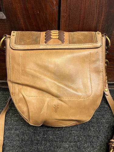 FRYE ilana Taupe Brown Tan Braided Leather Saddle Crossbody Bag Fringed Tassels - Picture 12 of 22