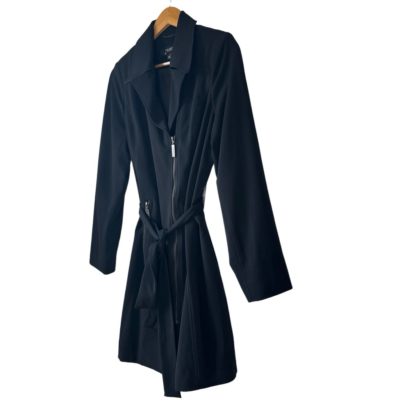 Kris Jenner Collection belted trench coat mini dress black small | eBay