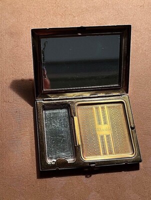 Vintage Shields Enamel Rosette Flower Gold Powder Compact Mirror