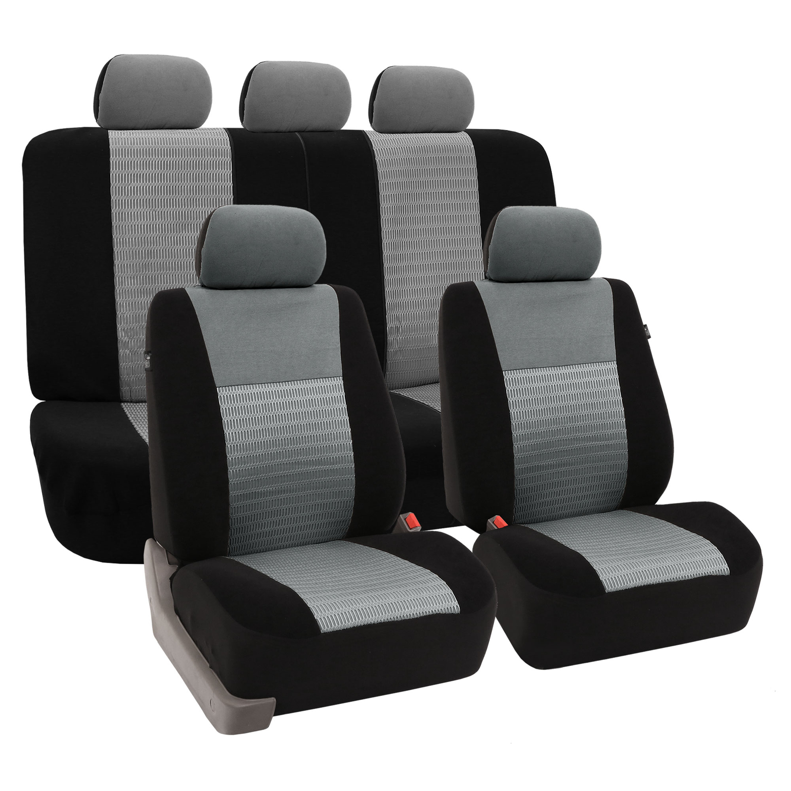 Gray Seat Covers for Auto Car Sedan SUV Auto w/ Silicone Steering Cover Combo