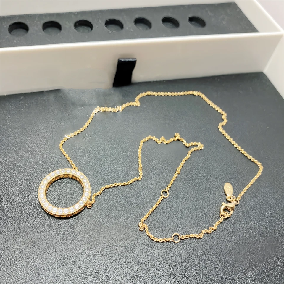 Nuevo Auténtico Collar de Circón Aro Dorado Brillante Plata de Ley 925 Foto 2 de 4