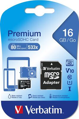 Verbatim Premium Micro SDXC 16GB C10/U1 + Adapter micro SDXC Speicherkarte