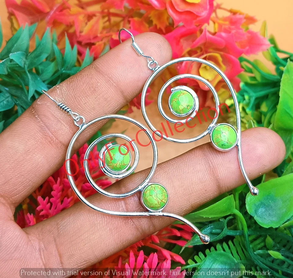 Lote de pendientes ilusión giratoria enchapados en plata de ley 925 con piedras preciosas turquesa verde Foto 3 de 3
