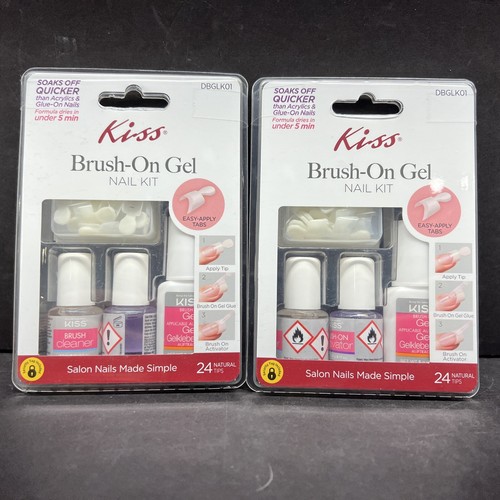 2x Kiss BRUSH ON GEL NAIL KIT w/ Natural Tips French Manicure Press On
