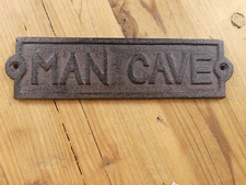 Rustic Cast Iron MAN CAVE Sign Wall Mounted Plaque Dad Gift Garage Farmhouse