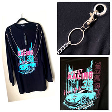 Fashion Nova NEW Black Dress S Race to the Top Tshirt Street Car Racing Chains