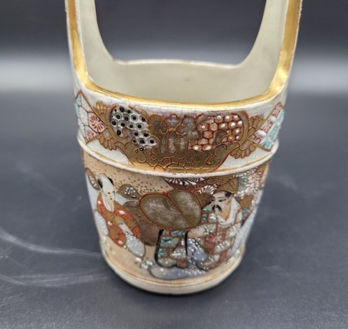 Japanese Meiji Satsuma Antique Vase & Bucket 19th Century - Picture 8 of 12