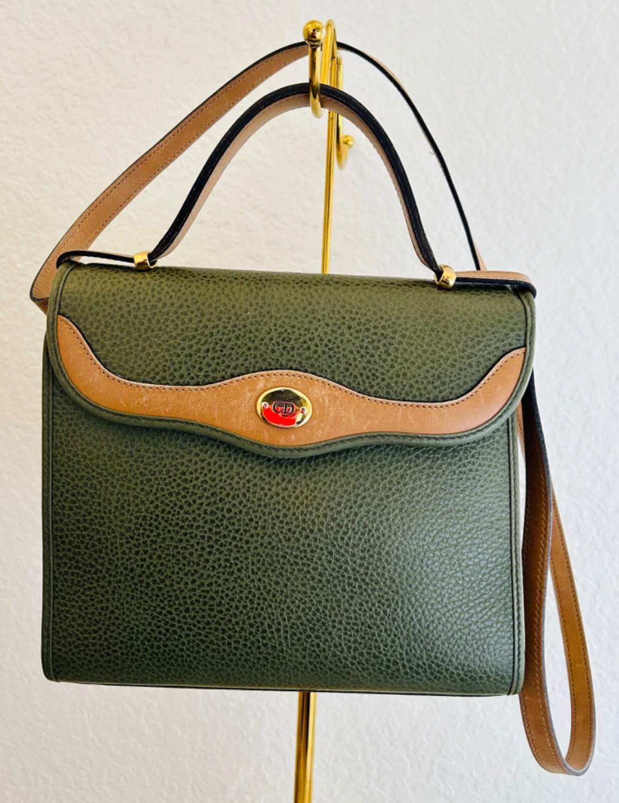 Sac bandoulière vintage authentique Christian Dior cuir vert 