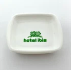 VINTAGE MILK GLASS HOTEL IBIS SOUVENIR SOAP DISH TRINKET DISH EUC