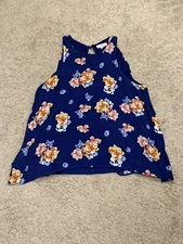 Current Air Womens Shirt Size Small Blue Floral Keyhole Back Lightweight Flowy 