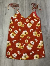 Style Rack Red Hawaiian Floral Print Shirt Dress Sleeveless Linen Small NWT