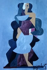 Rare unique Cubist painting, Portrait, signed Lipchitz