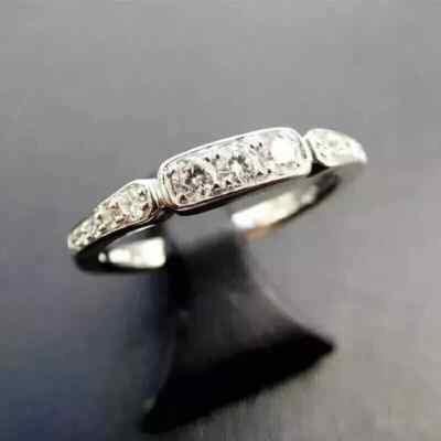 Art Deco Vintage Style Lab Created Diamond 14K White Gold FN Ring For Engagement