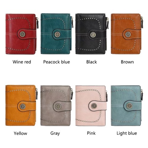 Cartera de cuero para mujeres con bloqueo RFID pequeña compacta portatarjetas de crédito cartera con cremallera - Imagen 9 de 47