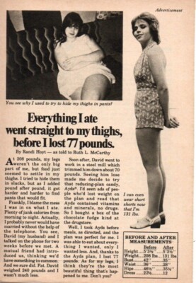 Ayds Diet Supplement Randi Hoyt before after 1974 Picture Print Ad Clipping Page