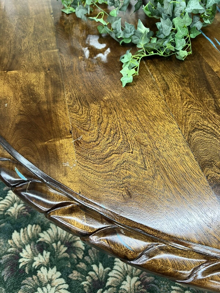 Mexican Turquoise Inlaid round wood 60” pedestal dining table - Image 3 of 4