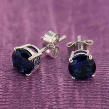 3Ct Round Cut Lab Created Sapphire Solitaire Stud Earrings 14K White Gold Plated