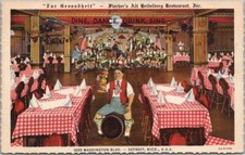 1936 DETROIT, Michigan Postcard "FISCHER'S ALT-HEIDELBERG RESTAURANT" Linen