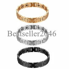 Mens 12MM Tungsten Carbide Golf Link Energy Magnetic Health Bracelet Cuff 8.2"