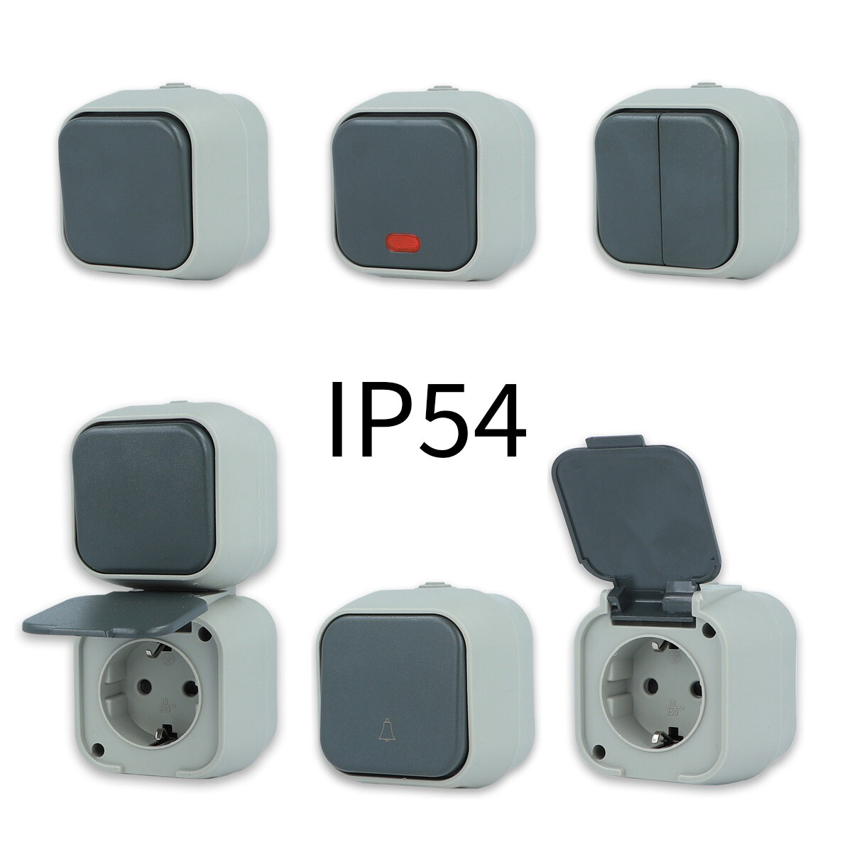 Doble Interruptor Con Enchufe Schuko Superficie Policarbonato Blanco
