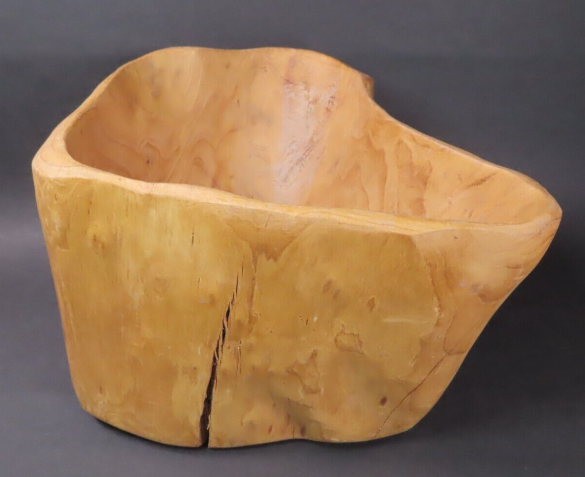 Large Natural Wood Bowl Vintage Reclaimed Hand Carved 9.25” Wide x 5.5" Tall
