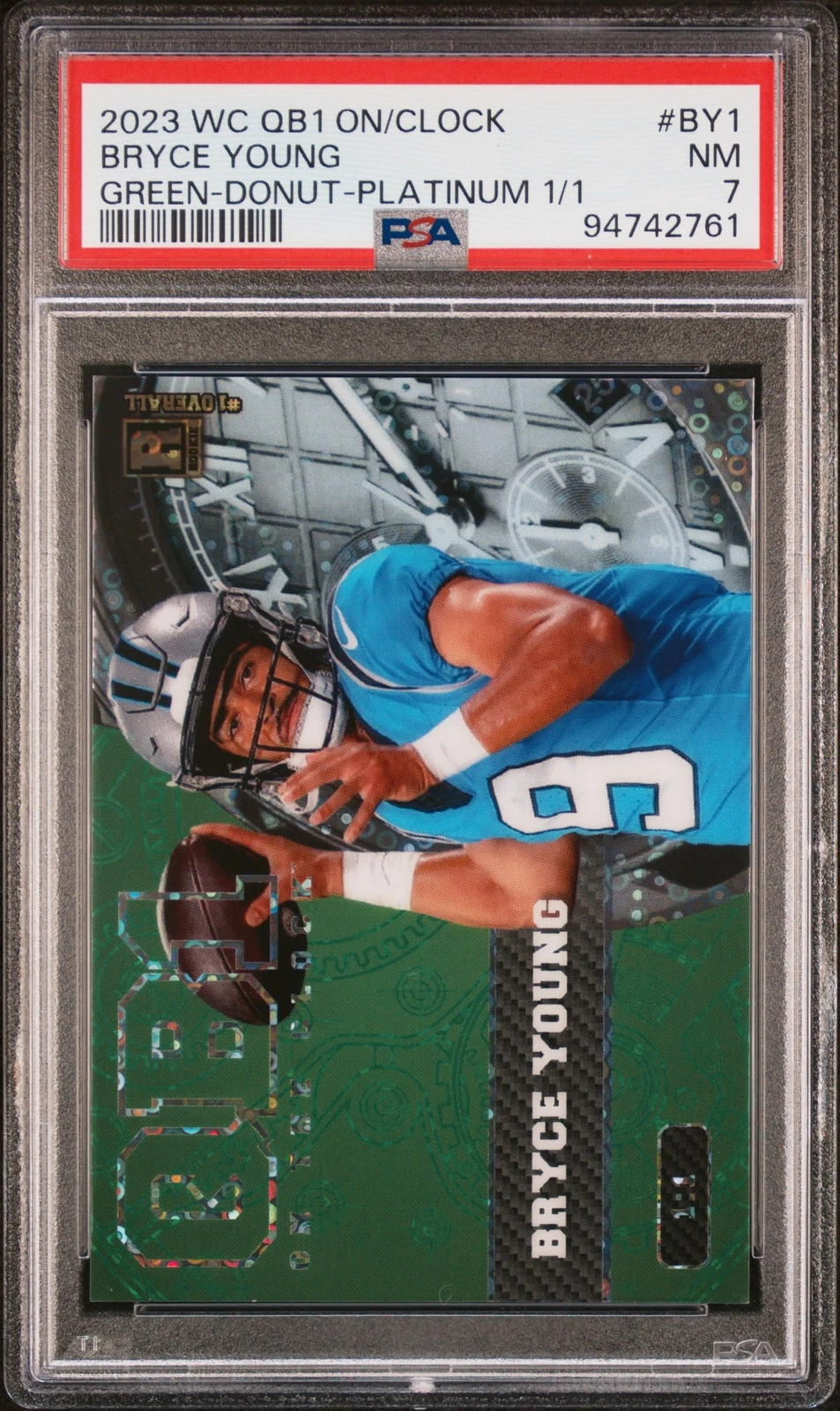 Bryce Young Wild Card QB1 on the Clock #BY1 Green-Donut Circle Foil-Platinum 1/1