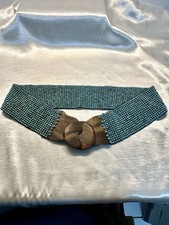 BEADED WRAP BELT Stretch Interlocking Wooden Buckle Handmade Boho Chic Vintage