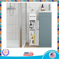 TuoxinEM Slim Over Toilet Storage Cabinet – 2-Door Bathroom Organizer, White