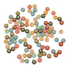 100 Pcs 4x7mm Colorful Round Acrylic Letter Beads with Golden Letter m